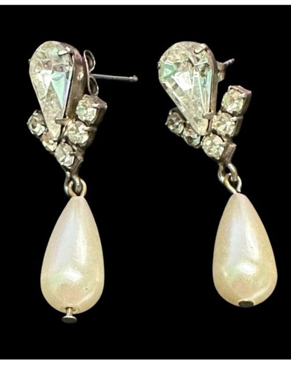 Vintage Rhinestone Faux Pearl Drop Earrings Elegant Design